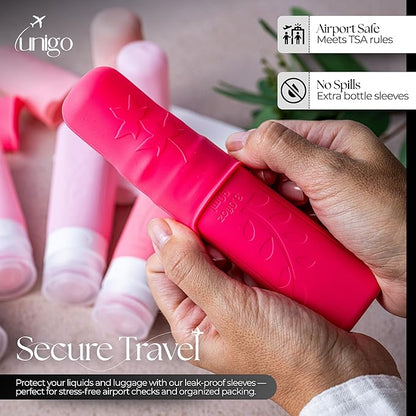 unigo Travel Bottles For Toiletries, 5-pack 3.oz TSA Aprroved Travel Size Bottles, Containers For Toiletries, BPA Free, Leak Prrof, Refillable Containers Bottles (Pink)