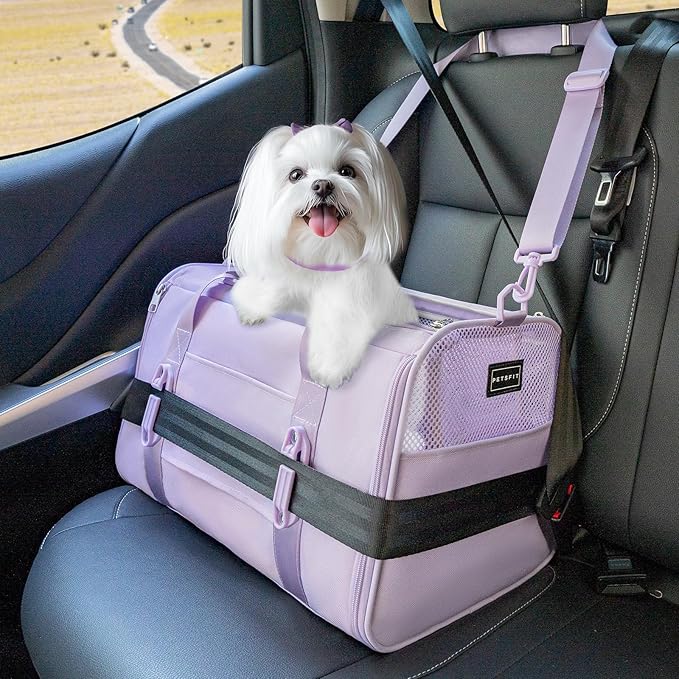 PETSFIT Cat Car Carrier for Medium Cats Dogs, 19"x12"x12" Small Dog Carrier, with Patent Safety Buckles and Escape-Proof Zipper - Safeguarding Car Travel, Vet Visit, Outdoor