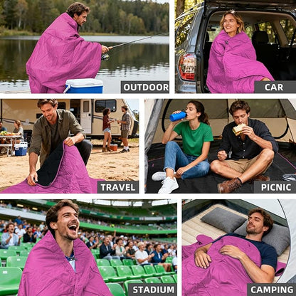 Outdoor Waterproof Blanket, Foldable Fleece Stadium Blanket for Outdoor Sports Event, Camping, Car, Pet, Picnics - Windproof, Wearable, Machine Washable 80" x 58" (Rose Purple,Hooded)
