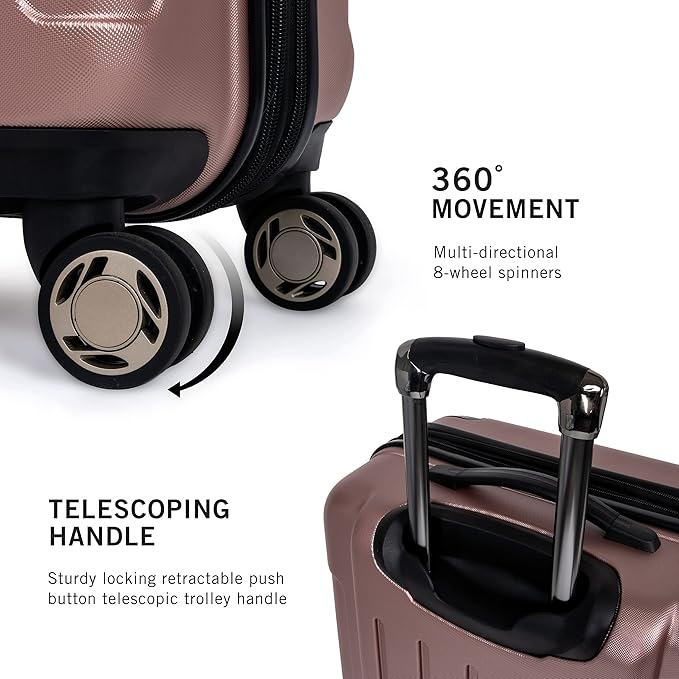 Kenneth Cole REACTION Renegade Luggage Expandable 8-Wheel Spinner Lightweight Hardside Suitcase, Rose Gold, 24-Inch Checked
