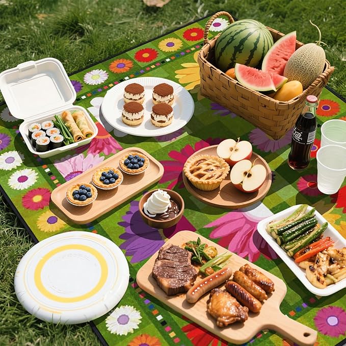 Extra Large Picnic Outdoor Blanket 60''x80'' Waterproof and Sandproof Picnic Mat for Beach Foldable Camping Accessories for Grass Lawn Park