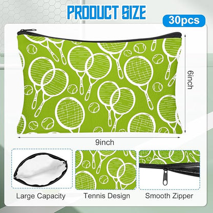 30Pcs Tennis Makeup Bag Tennis Gifts for Women Canvas Cosmetic Bags with Zipper Inspirational Travel Toiletry Pouch Tennis Accessories for Sports Lover Players Coach Christmas Team Gift