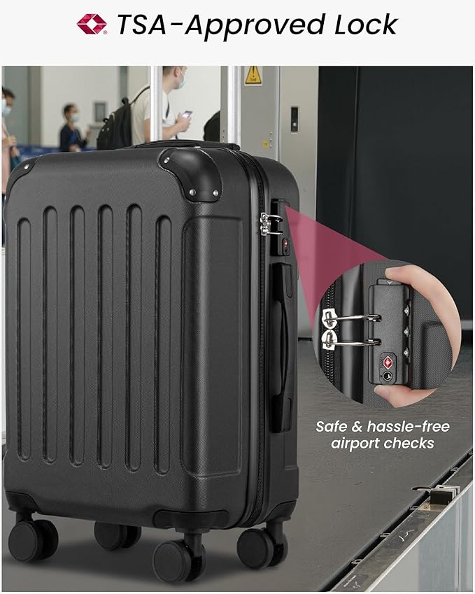Carry On Luggage 22x14x9 Airline Approved, Hardside Suitcase with Wheels, TSA Approved, Tote Bag, Blue