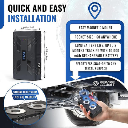 REWIRE SECURITY 104-Pro 4G Magnetic GPS Tracker for Vehicle | Easy Mount | Fits with Car, Truck, Van & Motorbike | Portable Live Tracking | Up to 2 Month Battery Life | Low Cost Subscription Plans