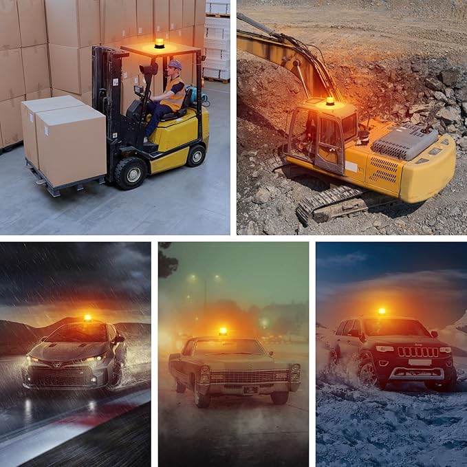 Magnetic Wireless Beacon Light, Amber Rechargeable Strobe Lights for Trucks, Waterproof Flashing Emergency Safety Warning Light for Construction Vehicles Snowplow Tow Work Trucks Postal Mail Cars