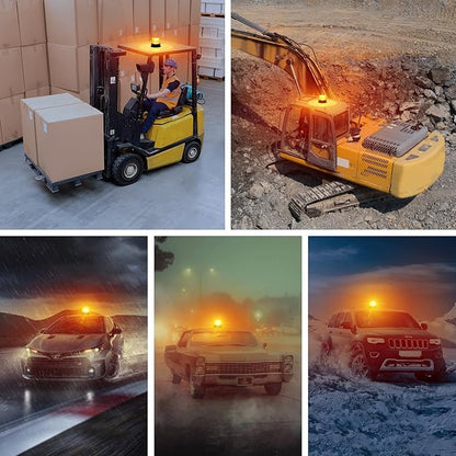 Magnetic Wireless Beacon Light, Amber Rechargeable Strobe Lights for Trucks, Waterproof Flashing Emergency Safety Warning Light for Construction Vehicles Snowplow Tow Work Trucks Postal Mail Cars