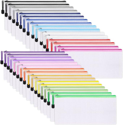 EOOUT 72pcs Pencil Pouches, Small Mesh Zipper Pouch, 16 Colors, 9.5x4.5 Inches for Bills, Cash, Cosmetics, Travel Storage, School and Office Supplies Organization