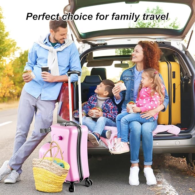 24 Inch Ride On Kids Suitcase with Wheels, Ride on Luggage with Pedal, Hardshell Kids Suitcase Adjustable Safe Harness, ABS+PC, Up To 100 Lbs, Pink