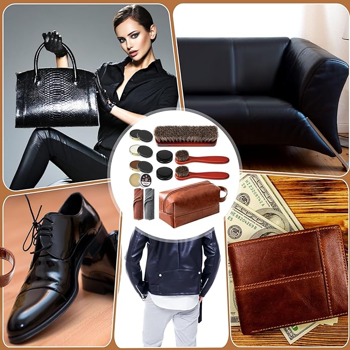 13 Pcs Shoe Polish Kit, Leather Boot Care Kit for Men, Black Shoes Shine Kit for Cleaning with PU Storage Bag