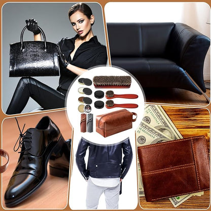 13 Pcs Shoe Polish Kit, Leather Boot Care Kit for Men, Black Shoes Shine Kit for Cleaning with PU Storage Bag