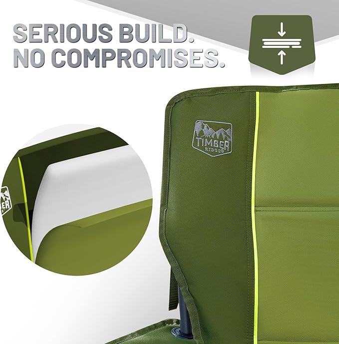 TIMBER RIDGE Oversized Folding Camping Chair for Adults, Support 550 LBS Heavy Duty with Cup Holder Side Pocket for Camping, Lawn, Picnic, Green