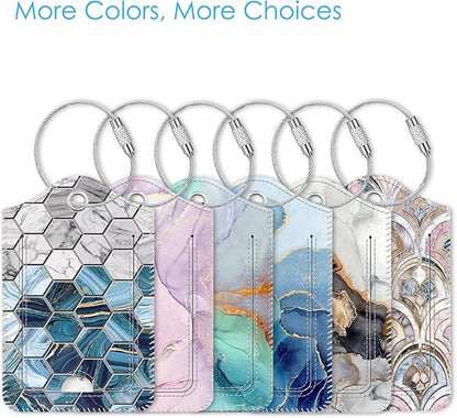 Fintie Luggage Tags, Privacy Cover ID Label with Stainless Steel Loop and Address Card for Travel Bag Suitcase, Agate Hexagons (2 Piece)