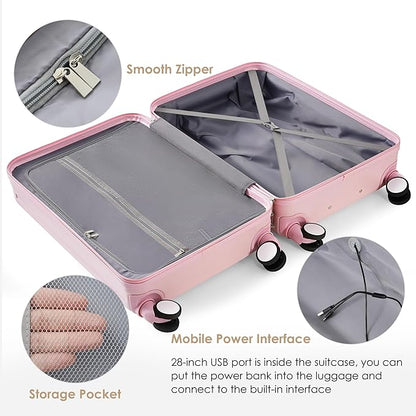 Luggage Sets 3 Pcs, Hardside Suit case with Front Pocket Cup Holder and TSA Lock