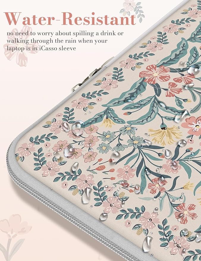 iCasso Laptop Sleeve 13 inch for MacBook Air 13-13.6 inch, Cute Laptop case for MacBook Pro 13 inch, Slim Protective Travel Carrying Case for MacBook Pro 14 inch, Chromebook, HP, Pink Boho Floral
