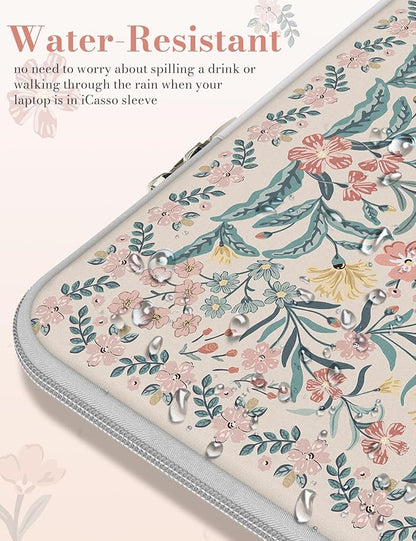 iCasso Laptop Sleeve 13 inch for MacBook Air 13-13.6 inch, Cute Laptop case for MacBook Pro 13 inch, Slim Protective Travel Carrying Case for MacBook Pro 14 inch, Chromebook, HP, Pink Boho Floral