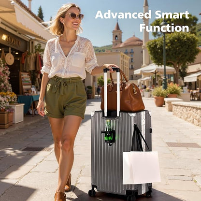 28-Inch Checked Large Luggage with Thickened Aluminum Frame, Durable PC Hardside Zipperless Suitcase with Spinner Wheels,TSA Lock,USB Charging Port,Dark Gray
