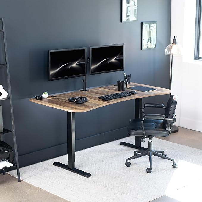 VIVO Electric 63 x 32 in Dual Motor Standing Desk, Memory Height Adjustment, 2B Series, Reclaimed Wood Top Black Frame, DESK-KIT-2B1P