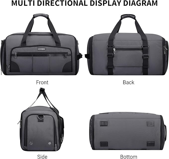 WITZMAN Garment Duffle Bags for Travel Mens Large Convertible Carry On Suit Garment Bag for Men Hanging Clothes with Shoe Compartment（B725 Silvery Grey）
