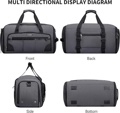 WITZMAN Garment Duffle Bags for Travel Mens Large Convertible Carry On Suit Garment Bag for Men Hanging Clothes with Shoe Compartment（B725 Silvery Grey）