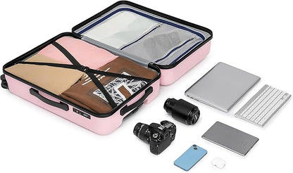 KYME 24-Inch Medium Luggage with Dual 360° Spinner Wheels Hardshell Checked TSA Approved Suitcase for Lightweight Travel (Pink, 24" Checked)