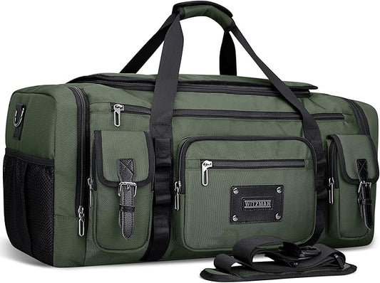 WITZMAN Duffle Bag for Men Large Carry On Weekender Bag 54L Nylon Duffle Gym Bags for Travel with Shoes Compartment(B717 Army Green)