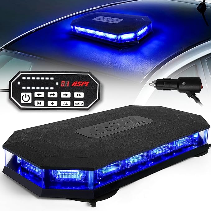 ASPL 16.5 Inch Roof Top Beacon Emergency Strobe Light with Controller 56 LED Magnetic Warning Caution lights bar Traffic Hazard Plow Light for Trucks Vehicles Construction Snowplow (Blue)