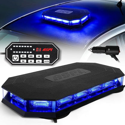 ASPL 16.5 Inch Roof Top Beacon Emergency Strobe Light with Controller 56 LED Magnetic Warning Caution lights bar Traffic Hazard Plow Light for Trucks Vehicles Construction Snowplow (Blue)