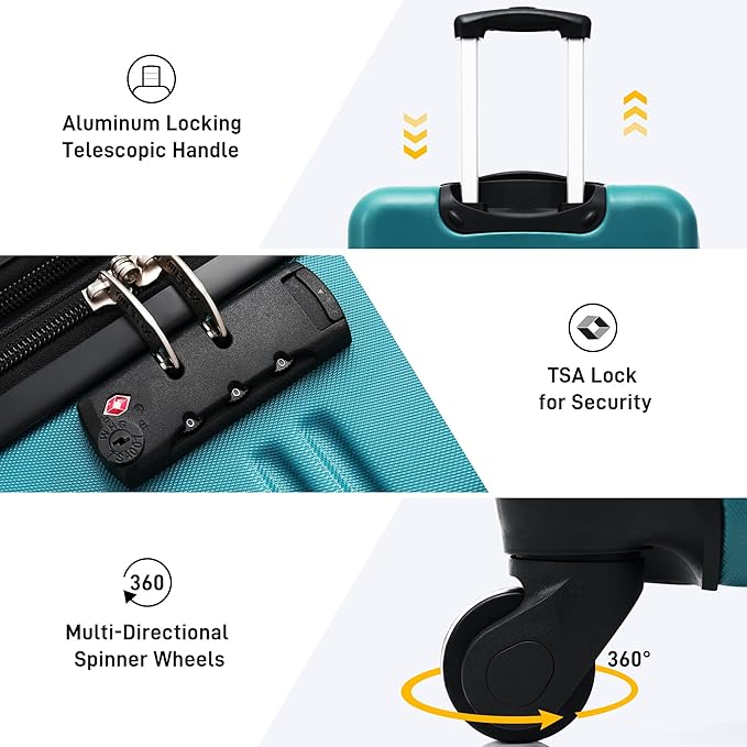 Merax Luggage Sets 3 Piece Suitcase Set 20/24/28,Carry on Luggage TSA Lock Expandable,Hard Case Luggage with Spinner Wheels,Antique blue green