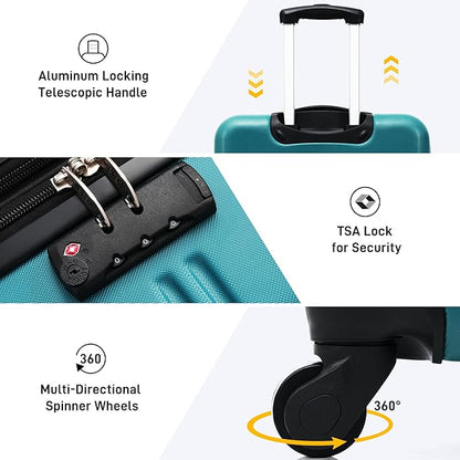 Merax Luggage Sets of 3 Piece Carry on Suitcase Airline Approved,Hard Case Expandable Spinner Wheels (Blue Green)