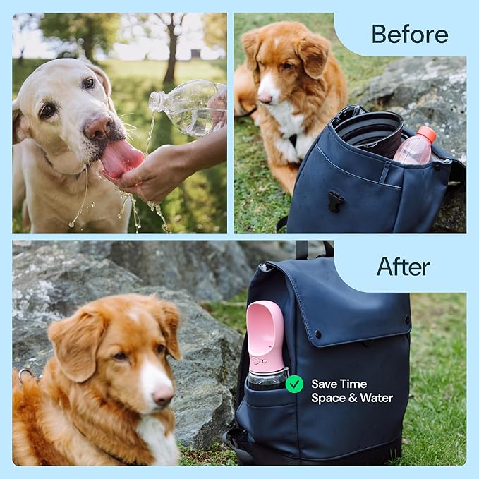 MalsiPree Dog Water Bottle - 19 oz, Navy Blue - One-Hand Leak-Proof Hydration & Pet Water Dispenser - Built-in Travel Bowl & Travel Pet Bowl - BPA-Free for Dog Camping