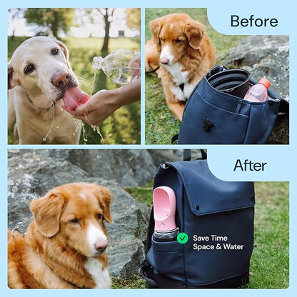 MalsiPree Dog Water Bottle - 19 oz, Navy Blue - One-Hand Leak-Proof Hydration & Pet Water Dispenser - Built-in Travel Bowl & Travel Pet Bowl - BPA-Free for Dog Camping