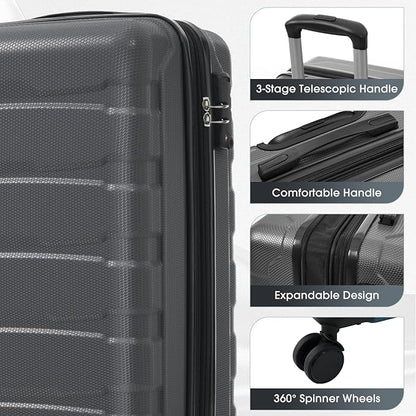 Hardshell Checked Luggage with Spinner Wheels, Expandable ABS Suitcase with TSA Lock, Travel Luggage with Telescopic Handle (Gray, 20 Inch)