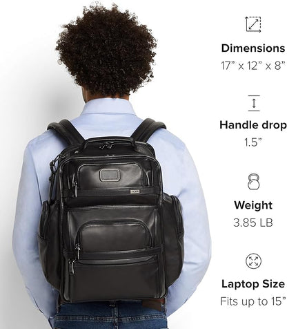 TUMI - Alpha Brief Pack - Men's Laptop Backpack with Padded Adjustable Straps - Fit up to 15" Screen - 17.0" X 12.0" X 8.0" - Black Leather