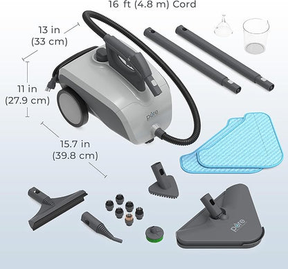 Pure Enrichment PureClean XL Rolling Steam Cleaner – Professional 1.5L Multi-Purpose Heavy Duty Steamer, 17 Accessories, Chemical-Free Deep Cleaning of Floors, Upholstery, Windows, Grout, Cars & More