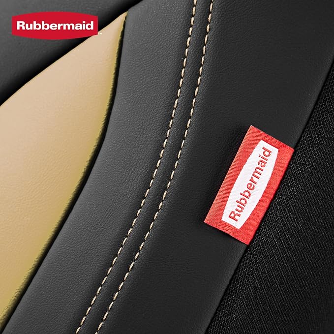 Rubbermaid Leather Mesh Car Seat Covers, Breathable Air Mesh Front Seat Cover, Universal Fit Slip-on Design, Airbag Compatible, Automotive Seat Protector for Most Cars, SUVs, Trucks, Vans-Beige