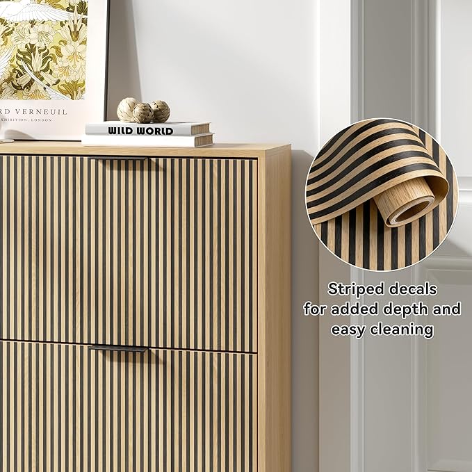 Shoe Cabinet with 4 Flip Drawers Set of 2, Narrow Wood Shoe Cabinet Storage for Entryway, Freestanding Hidden Shoe Organizer Rack Cabinet for Hallway