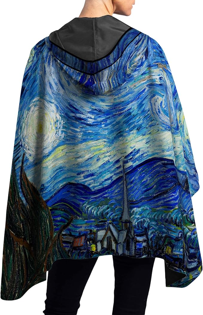 RainCaper van Gogh Starry Night Womens Rain Cape Poncho with Hood Reversible