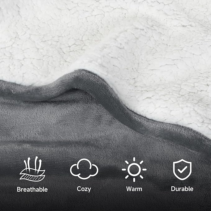 Catalonia Sherpa Wearable Poncho for Adult Women Men, Wrap Blanket Cape with Pocket, Warm, Soft, Cozy, Snuggly, Comfort Gift, No Sleeves, Grey