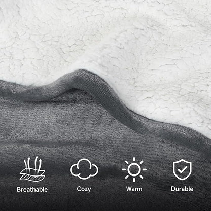 Catalonia Sherpa Wearable Poncho for Adult Women Men, Wrap Blanket Cape with Pocket, Warm, Soft, Cozy, Snuggly, Comfort Gift, No Sleeves, Grey