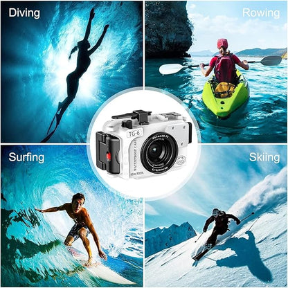 Sea frogs Camera Housing Compatible with Olympus TG6,Waterproof IPX8 Rated, 60m/197ft Depth Protection Underwater Camera Case, White