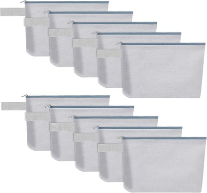 10 Pieces Cotton Canvas Makeup Bag with Bottom and Strap, Multi-Purpose Cosmetic Bag with Zipper Travel Toiletry Pouch, Blank DIY Craft Bag (Grey, XS)