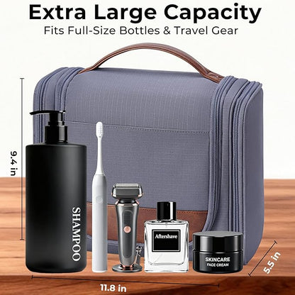 Large Hanging Toiletry Bag for Men, Travel Bathroom Bag with Hook, Hygiene Bag Organizer for Shower, Shaving & Grooming Essentials, Gray