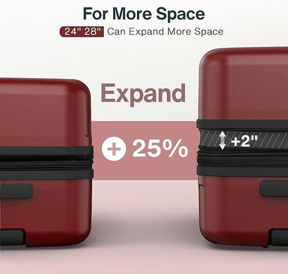 Luggage Sets 3 Piece (3-YEARS VIP SERVICE) Hardside Expandable Ultra Durable Polycarbonate Lightweight Carry On Travel Suitcase with TSA Lock Spinner Wheels, Wine Red