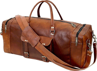 Leather 24 Inch Luggage Handmade Duffel Bag Carryall Weekender Travel Overnight Gym Sports Carry On Duffel Bag For Men And Women