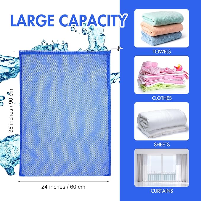 Berlune 30 Pack Large Mesh Laundry Bags, 24 x 36 Inch Bulk Wash Set with Drawstring for Commercial Use, Dorms, Vacation Rentals, Laundromats, Apartments & Facilities(Blue)
