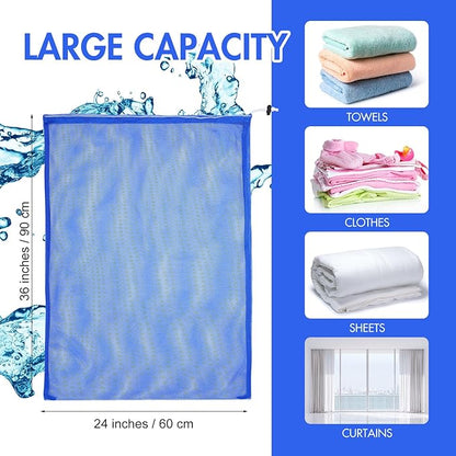Berlune 30 Pack Large Mesh Laundry Bags, 24 x 36 Inch Bulk Wash Set with Drawstring for Commercial Use, Dorms, Vacation Rentals, Laundromats, Apartments & Facilities(Blue)