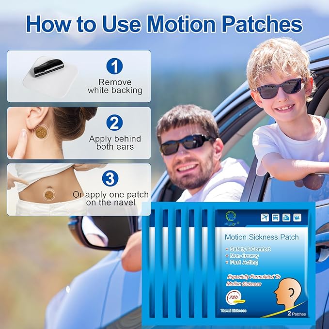 KONGDY 100 Counts Motion Sickness Patches for Kids Adults, Seasick Patches for Cruise with Waterproof and Non Drowsy, Sea Sickness Patches Behind Ear