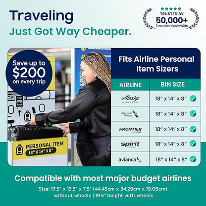 Take OFF Luggage Personal Item 3.0 – 18x14x8 Underseat Carry On with Removable Wheels – TSA Lock, Hardshell Suitcase – Fits Tight Airline Size Rules – No-Fee Lightweight Travel Bag