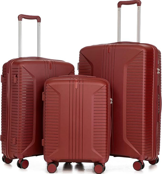 Merax 3 Piece Expandable Hardshell ABS Luggage Sets with Double Spinner, Travel Suitcases with TSA Lock, Red, 20/24/28 Inch