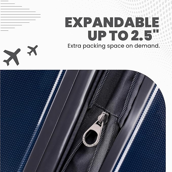 Spyder Rails Expandable Hardside Upright Suitcase with 360° Spinner Wheels, TSA Approved Lock (Navy, 3-Piece Set)